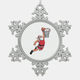 Santa Playing Basketball Christmas Sport Lovers Snowflake Pewter Christmas Ornament