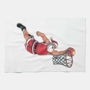 Santa Playing Basketball Christmas Sport Lovers  Tea Towel