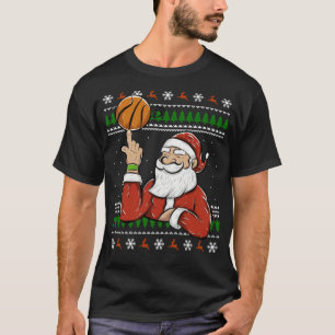 Santa Playing Basketball Christmas Ugly cool baske T-Shirt