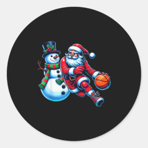 Santa Playing Basketball With A Snowman Christmas  Classic Round Sticker