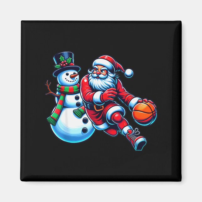 Santa Playing Basketball With A Snowman Christmas  Magnet (Front)