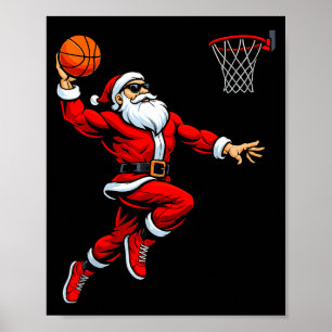 Santa Playing Basketball Xmas Funny Christmas Bask Poster
