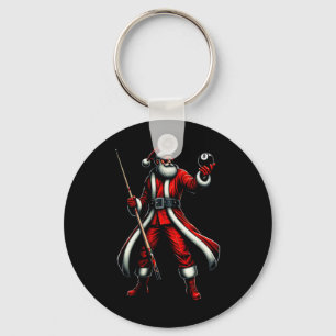 Santa Playing Billiards Men Boys Christmas Billiar Key Ring