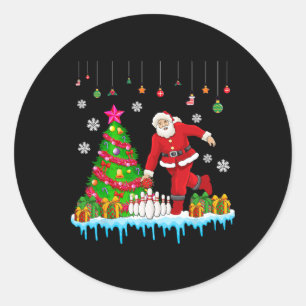 Santa Playing Bowling Christmas Tree Funny Player  Classic Round Sticker
