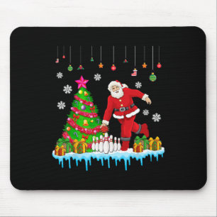 Santa Playing Bowling Christmas Tree Funny Player Mouse Pad