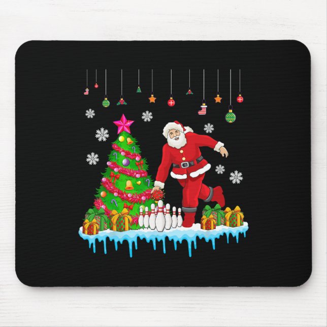 Santa Playing Bowling Christmas Tree Funny Player  Mouse Pad (Front)
