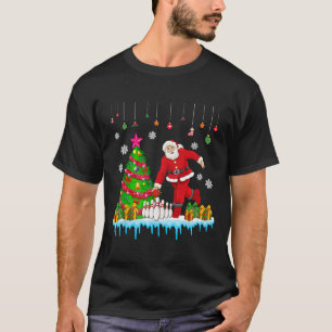 Santa Playing Bowling Christmas Tree Funny Player  T-Shirt
