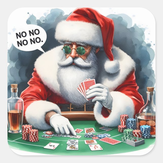 Santa Playing Cards at Casino Table Square Sticker (Front)