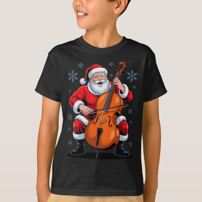 Santa Playing Cello Funny Holiday Chrismas Xmas Pa T-Shirt (Front)