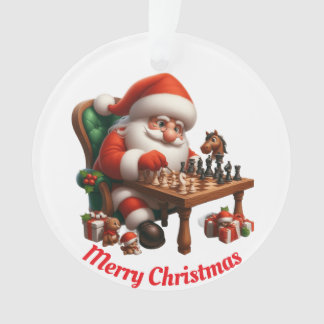 Santa playing chess unique ornament