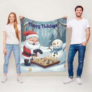 Santa playing chess with a snowman Fleece Blanket