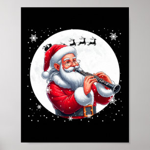 Santa Playing Clarinet Xmas Moon Costume Instrumen Poster