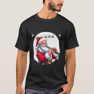 Santa Playing Clarinet Xmas Moon Costume Instrumen T-Shirt