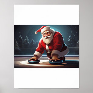 Santa playing Curling Rock Poster