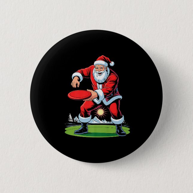 Santa Playing Disc Golf Funny Holiday Christmas Xm 6 Cm Round Badge (Front)