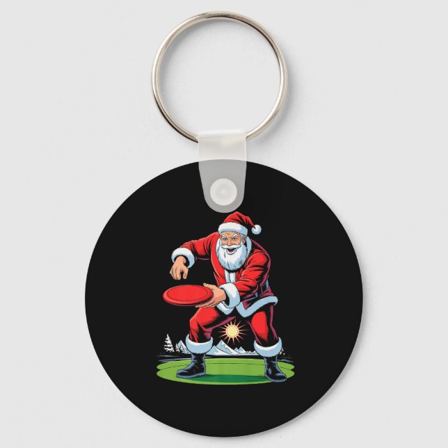 Santa Playing Disc Golf Funny Holiday Christmas Xm Key Ring (Front)