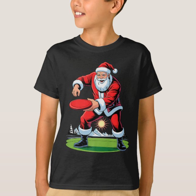 Santa Playing Disc Golf Funny Holiday Christmas Xm T-Shirt (Front)