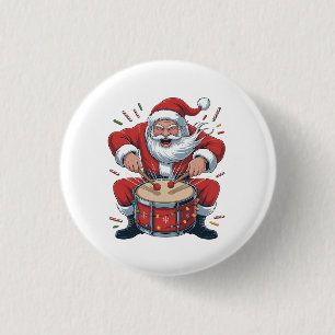 Santa Playing Drums Christmas Drummer Xmas 3 Cm Round Badge
