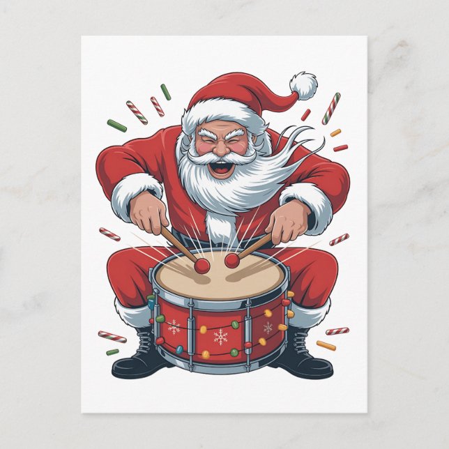 Santa Playing Drums Christmas Drummer Xmas  Invitation Postcard (Front)