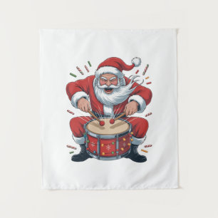 Santa Playing Drums Christmas Drummer Xmas Tapestry