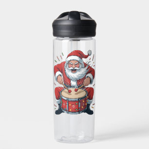 Santa Playing Drums Christmas Drummer Xmas Water Bottle
