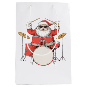 Santa Playing Drums Christmas Sunglasses Xmas Medium Gift Bag