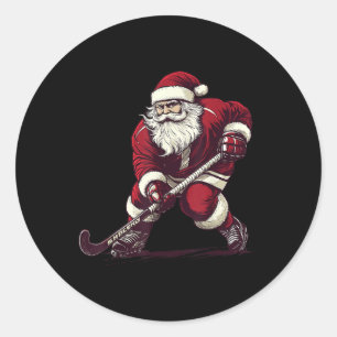 Santa Playing Field Hockey Funny Field Hockey Play Classic Round Sticker