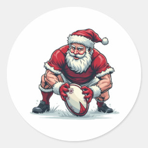 Santa Playing Football Fantasy Christmas Player Classic Round Sticker