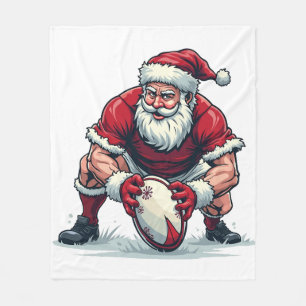 Santa Playing Football Fantasy Christmas Player Fleece Blanket