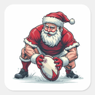 Santa Playing Football Fantasy Christmas Player Square Sticker