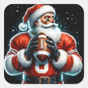 Santa Playing Football in Winter Square Sticker