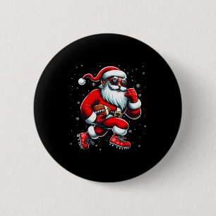 Santa Playing Football Men Boys Christmas Football 6 Cm Round Badge