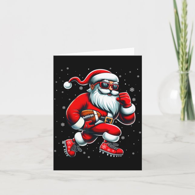 Santa Playing Football Men Boys Christmas Football Card (Front)