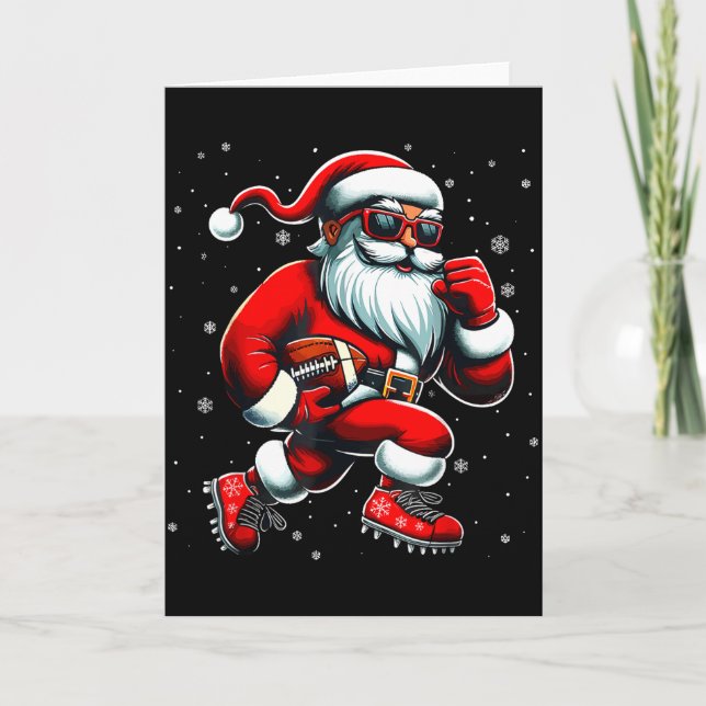Santa Playing Football Men Boys Christmas Football Card (Front)