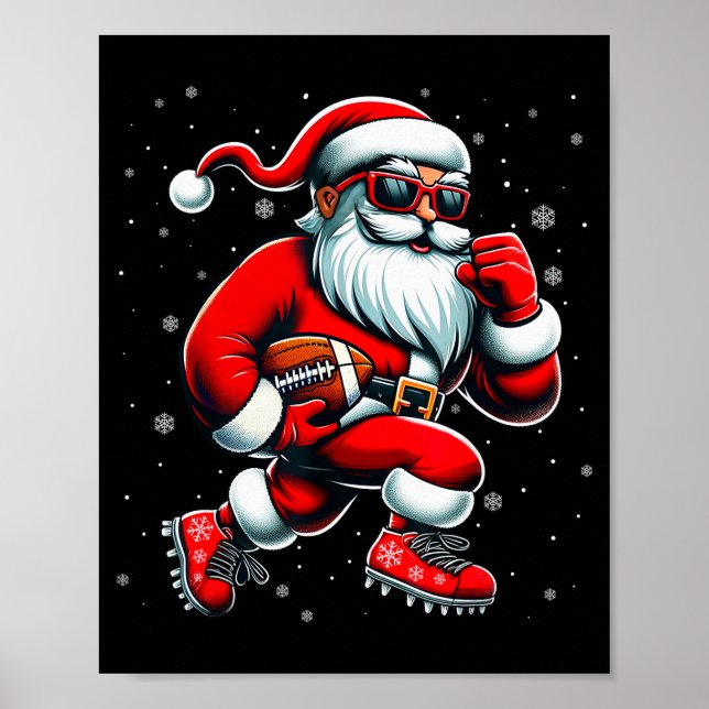 Santa Playing Football Men Boys Christmas Football Poster (Front)