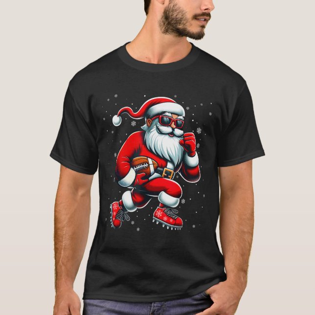Santa Playing Football Men Boys Christmas Football T-Shirt (Front)