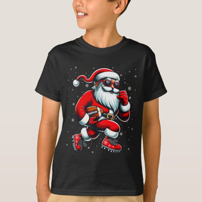 Santa Playing Football Men Boys Christmas Football T-Shirt (Front)