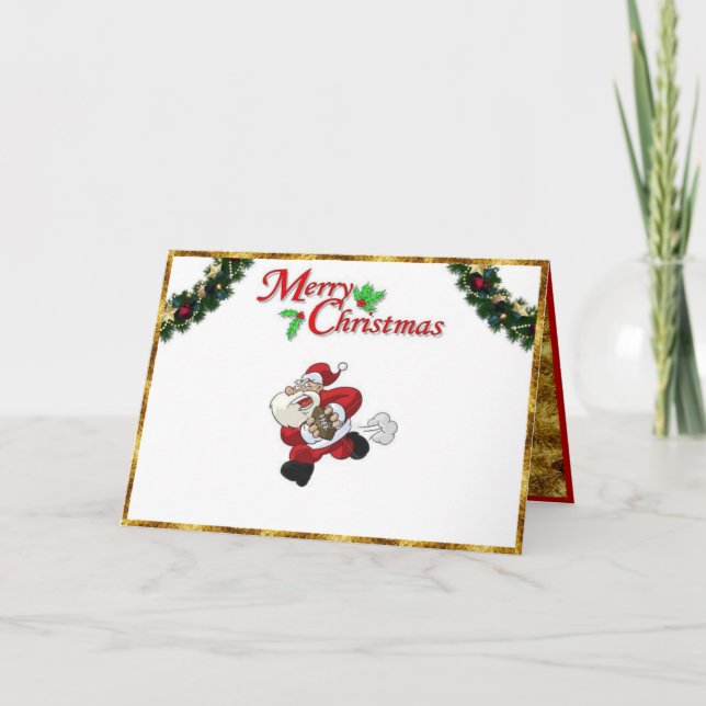 Santa Playing Football on a Christmas Card (Front)