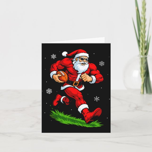 Santa Playing Football Xmas Funny Christmas Footba Card (Front)
