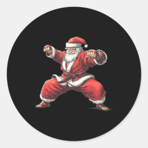 Santa Playing Funny Martial Arts Lover Christmas X Classic Round Sticker