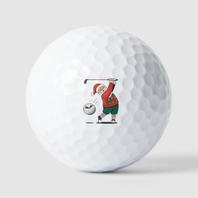 Santa Playing Golf Christmas Player Golfer  Balls (Front)