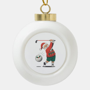 Santa Playing Golf Christmas Player Golfer Ceramic Ball Christmas Ornament