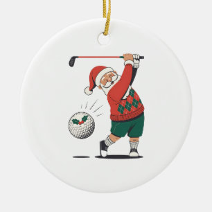 Santa Playing Golf Christmas Player Golfer  Ceramic Ornament