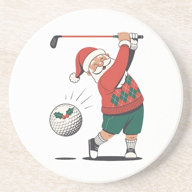 Santa Playing Golf Christmas Player Golfer  Coaster (Front)