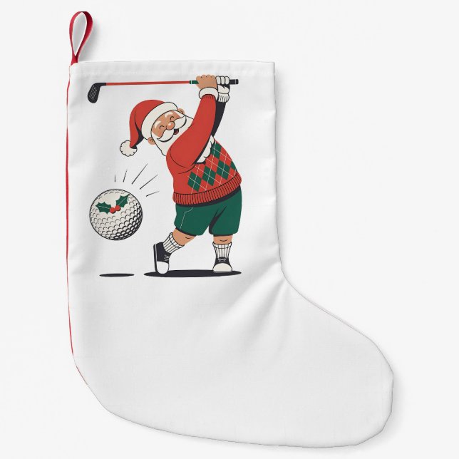 Santa Playing Golf Christmas Player Golfer  Small Christmas Stocking (Front)