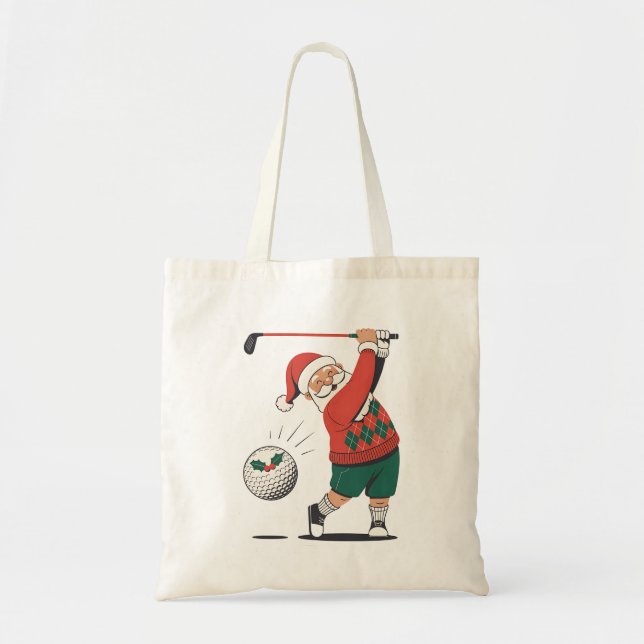 Santa Playing Golf Christmas Player Golfer  Tote Bag (Front)