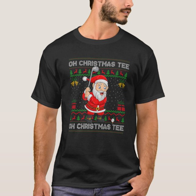 Santa Playing Golf Funny Golfing Golfer Ugly Chris T-Shirt (Front)