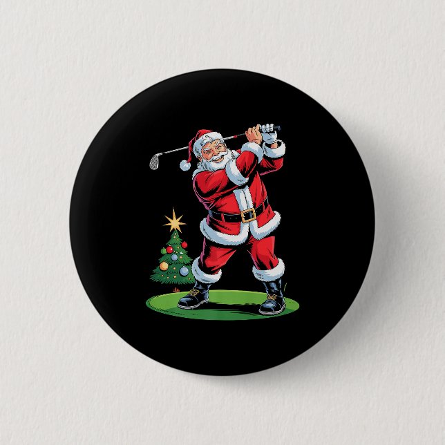 Santa Playing Golf Funny Holiday Christmas Xmas Pa 6 Cm Round Badge (Front)