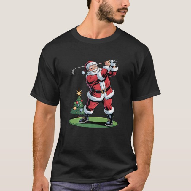 Santa Playing Golf Funny Holiday Christmas Xmas Pa T-Shirt (Front)