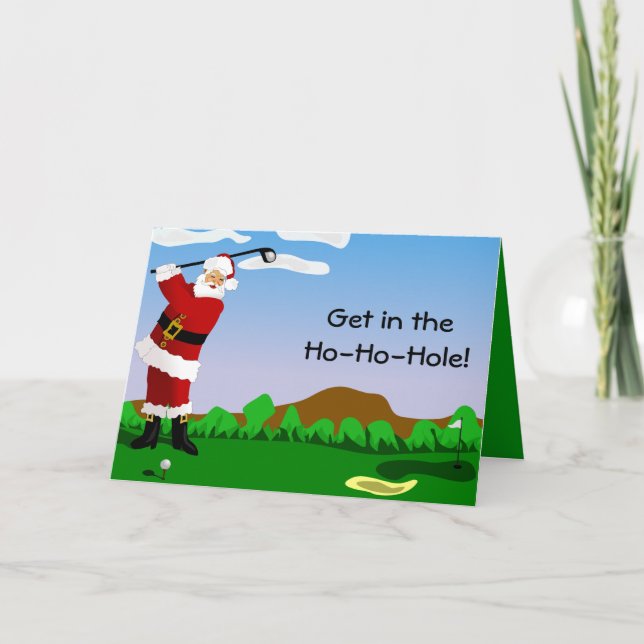 Santa Playing Golf Holiday Card (Front)